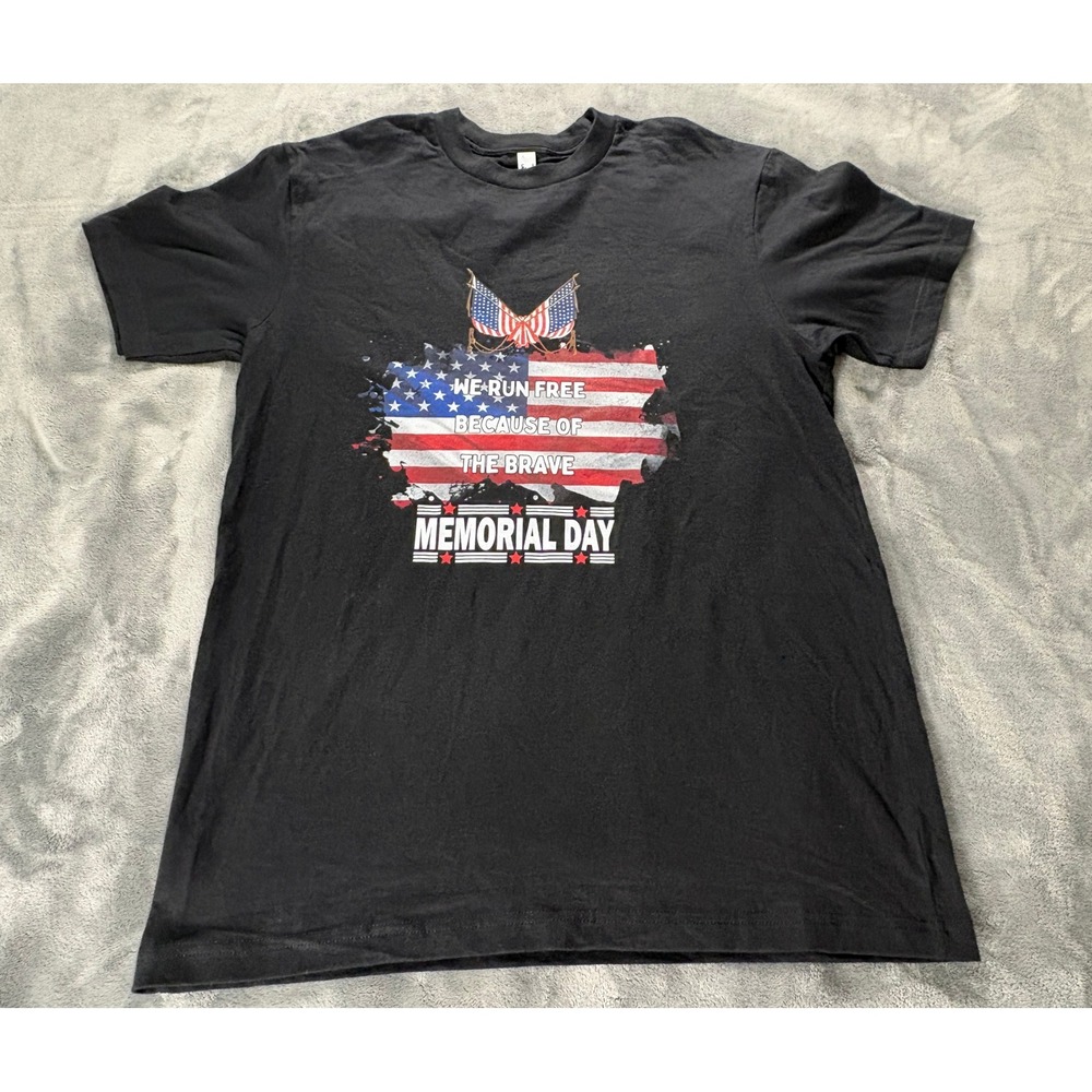 American Apparel Memorial Day T Shirt Mens Medium Black Patriotic We Run Free M